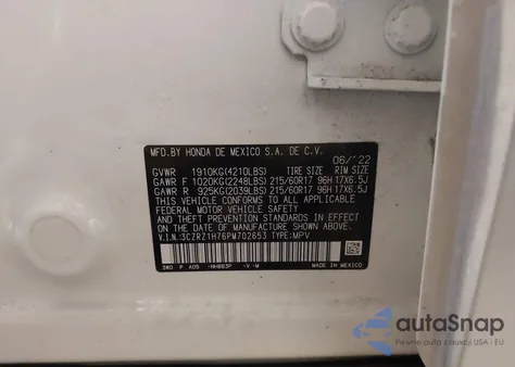 2023 Honda Hr-V 2Wd Ex-L from USA, damaged, VIN 3CZRZ1H76PM702653